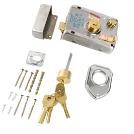 Rim Lock Set Stainless Steel Vintage Type Universal Home Door Gate Safety Vertical Keyway Cylinder Deadbolt