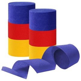 Tim&Lin Yellow and Red and Blue Crepe Paper Streamers, Party Streamer Decorations for Various Party Festival Decorations, 6 Rolls