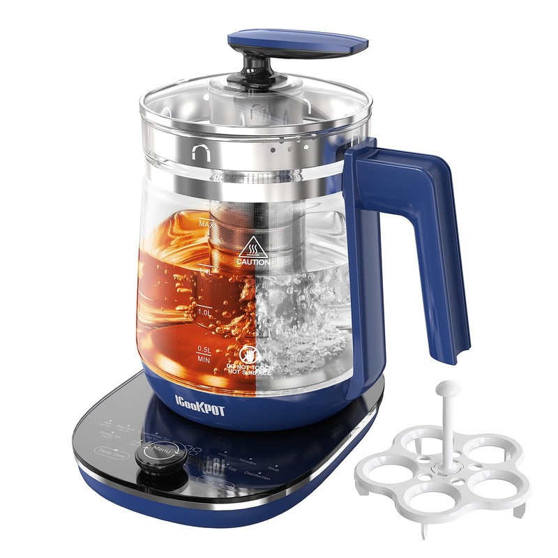 ICOOKPOT Hot Glass Electric Kettle with Tea Infuser and Temp