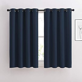NICETOWN Blackout Curtain Panels Grommet - All Season Eyelet Top Blackout Draperies for Bedroom/Living Room/Glass Door, Navy, 1 Pair of 52 x 45 inches