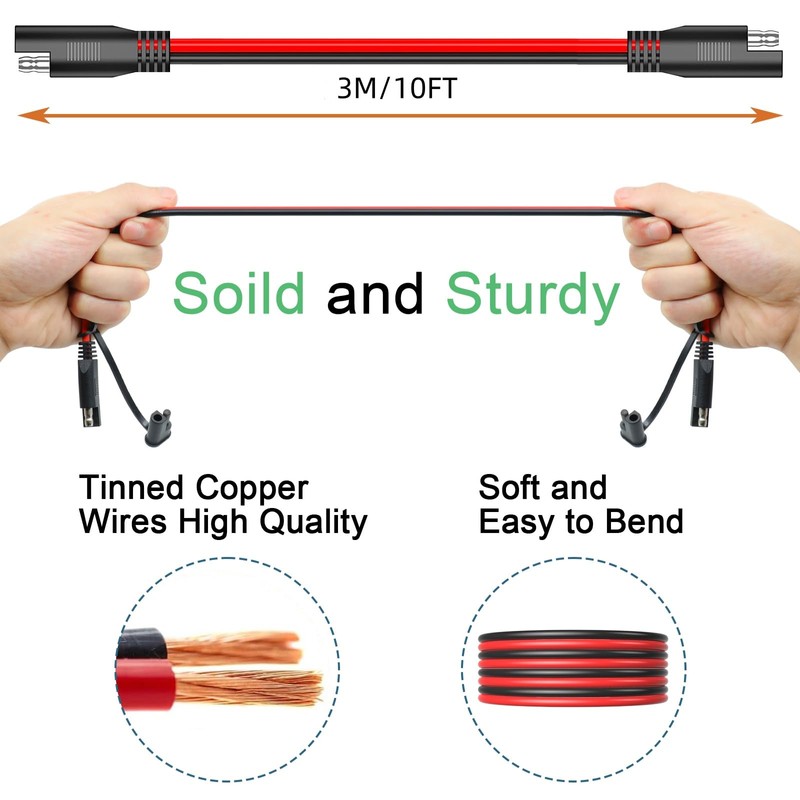 JXMXRPV SAE to SAE Extension Cable 16AWG 10FT,SAE Extension Cable