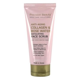 Precision Beauty Exfoliante facial antienvejecimiento con colágeno y agua de rosas, todo tipo de piel, exfoliante suave, sin parabenos, 8 onzas líquid