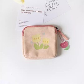 Bolsa De Almacenamiento De Toallas Sanitarias Feme Monedero de niña linda Bolsa cuadrada de flores simple(Pink)