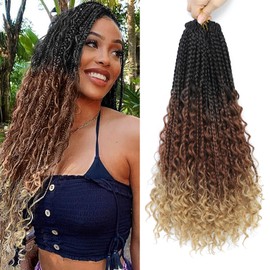 Goddess Box Braids Crochet Hair 18 Inch 8 Packs Crochet Box Braids Pre Looped Crochet Hair For Black Women, With Curly Ends, Nice looking, Very Soft and Light Weight (18 Inch,1B/30/27)