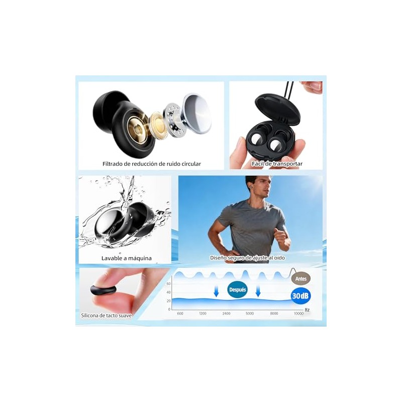 Tapones Auditivos para Dormir, Ear Plugs Lavable y Reutilizable, Tapones
