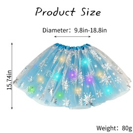 LED Tutu Skirt Light Up Layered Tulle Sparkly Party Tutu Costume for Women and Girls (Blue and White)