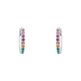 s.Oliver 2034170 Creole Earrings 925 Sterling Silver Girls Children's Earrings with Synthetic Zirconia 1.1 cm Multi-Coloured Comes in Jewellery Gift Box, Sterling silver, Synthetic zirconia.