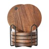 Acacia Wood Coasters for Drinks with Holder Set of 6,