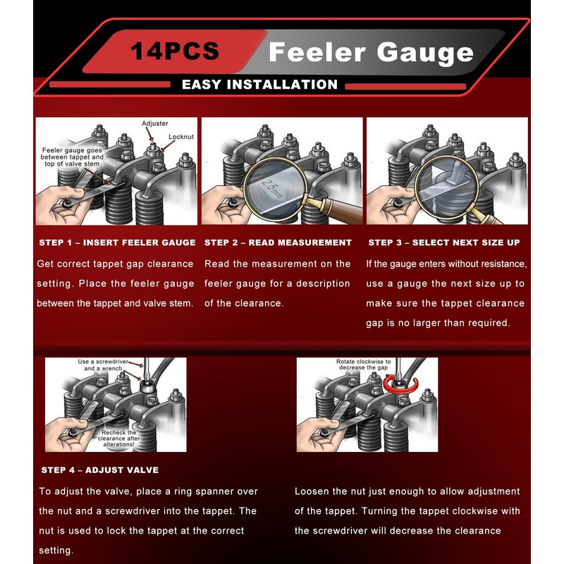 Camoo 14 PCS Feeler Gauge Jake Brake Tools Set 88880052
