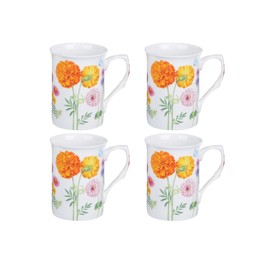 Gracie Bone China Orange Dahlia Mug 10-Ounce (Set of 4)