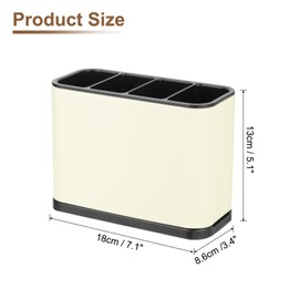 sourcing map Kitchen Utensil Holder, Stainless Steel Square Partition Storage Cooking Utensil Holder 4 Compartment 7.1" Caddy Flatware Countertop Organizer, Beige