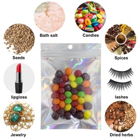EgticLive 100 pack Resealable Mylar Bags, Holographic Color Heat Sealable Ziplock Foil Pouches for Multipurpose Storage (5.5 X 7.9 Inches)