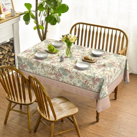 Horaldaily Floral Rectangular Tablecloth 52x70 Inch, Pink Birds Elegant Vintage Washable Seasonal Table Cover for Party Picnic Dinner Decor