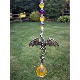 Rear View Mirror Car Charm Dragon Suncatcher, Amethyst Citrine Hanging Dragon Ornament,Crystal Ball Prism,Car Rear View Mirror Dragon Accessory,Feng Shui Rainbow Maker,Wiccan Window Decor