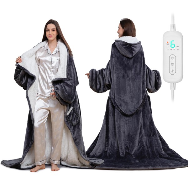 Wearable Heated Blanket with Heated Foot Pocket, Electric Wearable Throw