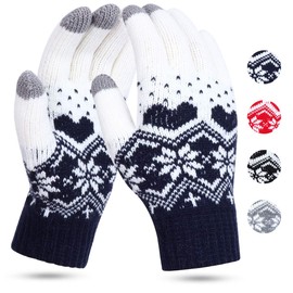 KQueenStar Direct Touch Screen Gloves Women - Ladies Winter Thermal Gloves Knitted Warm Snow Gloves for Women Ladies Outdoor Phone Running Texting