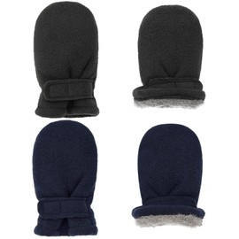 Guantes de invierno para bebé, con forro polar, 2 pares, Azul marino y gris., 6-18 Meses