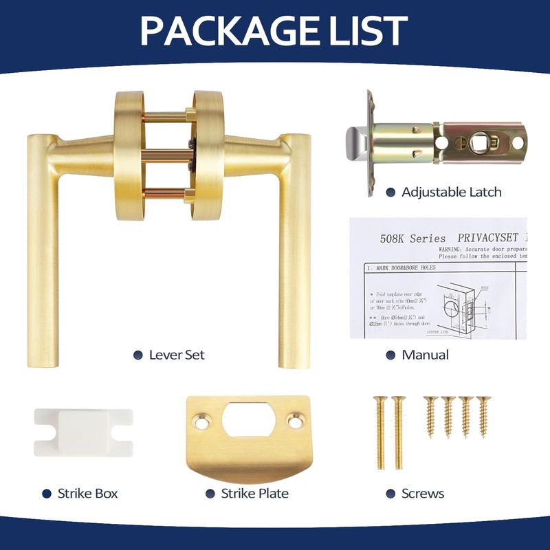 Bonpoly 2 Pack Satin Brass Door Handles, Interior Door Knobs