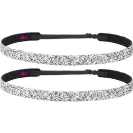 Hipsy 2pk Women's Adjustable NON SLIP Skinny Bling Glitter Headband Silver Duo Pack (Silver)