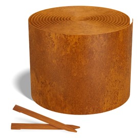 Worth Galvanized Steel Landscape Edging 8" x25' Metal Garden Edging Roll Flexible Bender Border with 8Pcs Stakes for Lawn, Flower Bed Edges, Rust-Like Color