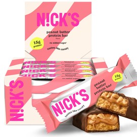 NICK’S Peanut Butter Keto Protein Bars – 15g Protein, 214 Calories, No Added Sugar – Low Carb, Gluten-Free Snack – 12-Pack (50g Each)