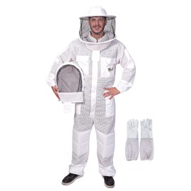 USKEEPERS 3-Layer Ultra Ventilated Bee Suit for Men & Women – Premium Beekeeping Suit with Bee Gloves & Two Detachable Beekeeping Veils (White L)