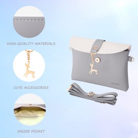 AISPARKY Small Crossbody Purse, PU Leather Small Purse for Girls With Pendant With Strap/Gold Chain Strap (Grey)