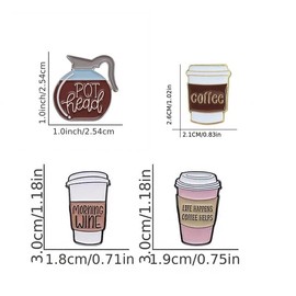 NOIAFZY 4Pcs Exquisite Simple Style Coffee Art Enamel Alloy Brooch Charming Coffee Pot Brooch for Clothing Accessories