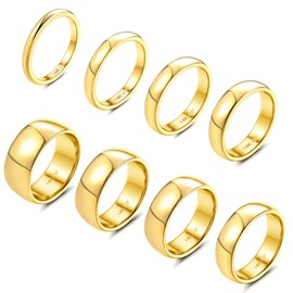 Morfetto 8 Pieces 14 Carat Gold Filled Rings Stainless Steel Stacking Rings for Women Girls Statement Bands Simple Finger Ring Thin Gold Ring Set 5-10, Stainless Steel