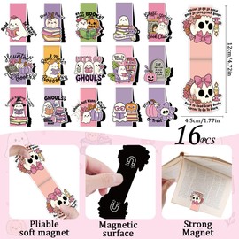 Berirexrion Cute Halloween Magnetic Bookmarks - 16 PCs Ghost Book Mark Gifts Spooky Funny Magnet Aesthetic Bulk Page Marker Clips for Reading Women Lover Kid Bookish Student Teacher School Accessories