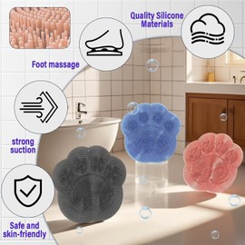 Shower Foot Scrubber Mat, 2025 New Foot Back Cleaning Pad Back Washer with Non-Slip Suction Cups, Wall Mounted Exfoliating Bath Wash Pad for Men and Women (Pink)
