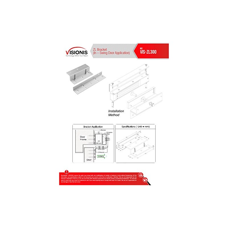 Visionis LZ300 L and Z Bracket 300lbs Electromagnetic Lock for