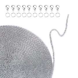 suaywo 39.4 Feet Stainless Steel Cable Chain with 50 Pieces Jump Rings and 20 Pieces Clasp Bracelet, Cable Chain Necklace Chains for Crafts for Ornaments, Sweater Chains, Jewellery Accessories