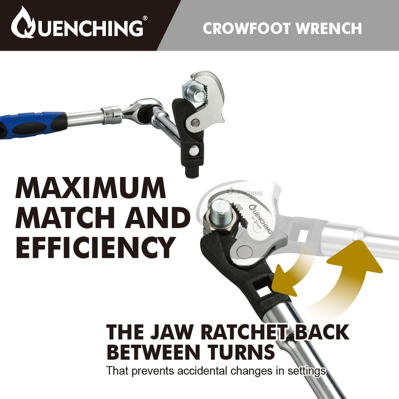 QUENCHING 3-Pcs Spring Loaded Auto-Adjusting Crowfoot Wrench Set, Covers Sizes