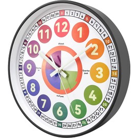 Reloj de aprendizaje para niños, reloj de pared que brilla en la oscuridad para recámara, luz nocturna silenciosa de 12 pulgadas, reloj de pared para niños, reloj de enseñanza de hora iluminado, decoración de habitación de los niños (gris iluminado)
