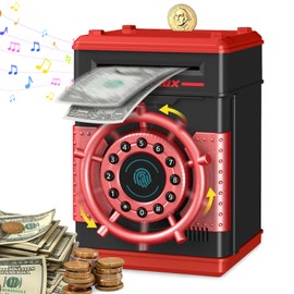 Refasy Electronic Piggy Bank for Kids, Cash Piggy Banks Turntable ATM Bank, Kids Safe Money Bank Coin Banks Money Safe, Birthday Gifts Toys for Age 3 4 5 6 7 8 9 10 12 Year Old Boys Girls (Red)