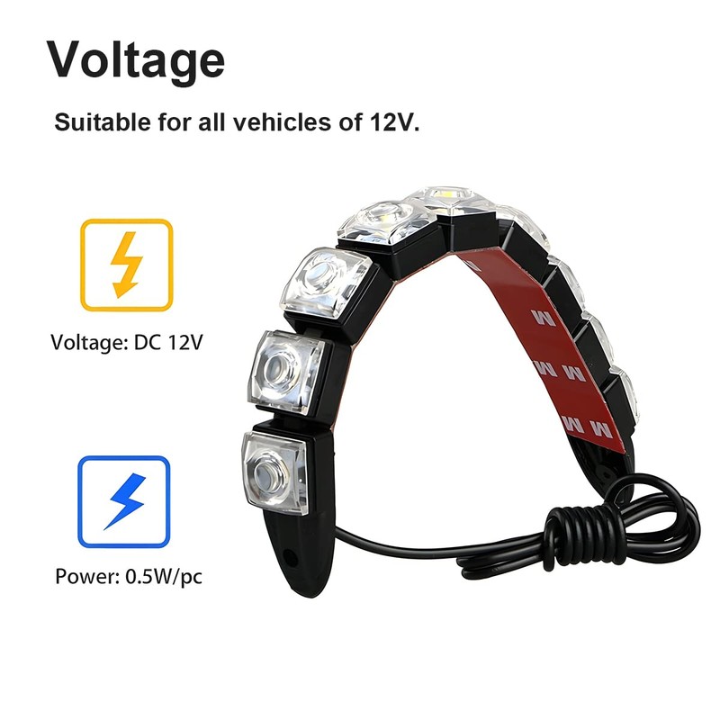 HIPOPY 2Pcs 9 LED Daytime Running Strip Lights DRL Kit,