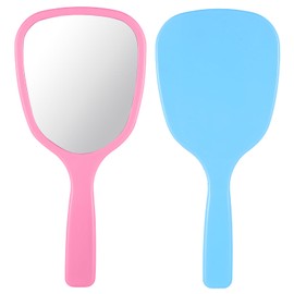 2 Pcs Small Handheld Mirror with Handle Compact Travel Makeup Mirror Portable Hand Mirror Plastic Vanity Mirror Oval Shape Cosmetic Mirror for Women Bathroom Home Camping Barber Salon Classroom