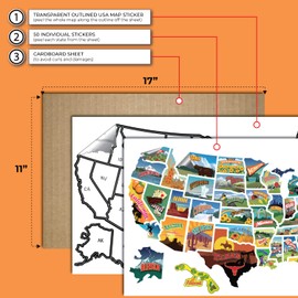 RV State Travel USA Map Vinyl Sticker - Camper Trailer Decals for Window with State Flag - Road Trip Map of America - Waterproof, UV Protection for Window, Door or Wall (Popular)