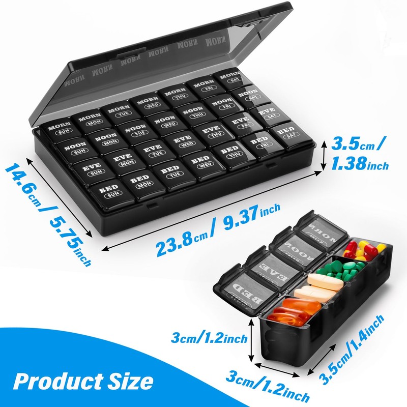 XL Pill Boxes 7 Day 4 Times a Day, Weekly