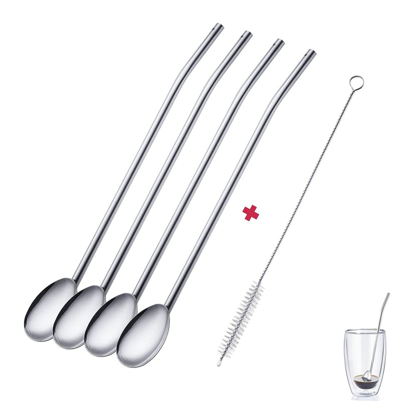 Westmark Straw Spoon, 4 Spoons + 1 Cleaning Brush, Reusable,