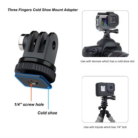 SOONSUN Tripod Mount Kit with 1/4"-20 Conversion Adapter and Cold Shoe Mount with 1/4" Thread, Compatible with GoPro Hero 13 12 11 10 9 8 7 6 5, DJI Osmo, AKASO, SJCAM, Insta360, DSLR Cameras