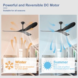 YOZZAN 52'' Solid Wood Ceiling Fan without Light,Modern Black Ceiling Fans with Remote Control,Quiet and Reversible DC Motor,Outdoor Ceiling Fan for Garage,Porch,Living Room,Bedroom