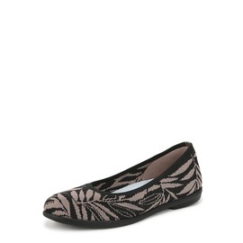 LifeStride BZees Womens Kit Ballet Flat Black/Beige Leaf Print 6.5 M