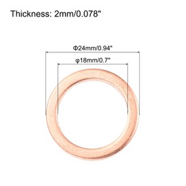 sourcing map 12 Pcs Flat Copper Washers, 18x24x2mm Copper Upgraded Flat Metric Sealing Crush Ring Washers for Hydraulic Fittings Screw Bolt Nut Electronic Repair