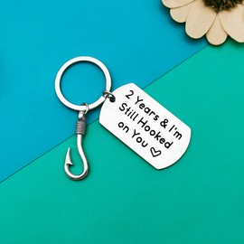 2 Years Anniversary Keyring Gift 2nd Year Wedding Anniversary Keyring Couple Keychain Gifts Fishing Lure Gift for Men Fisherman Gifts for Husband Boyfriend Fishing Lovers Gift Valentines Birthday Gift