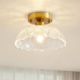 BAVGARI Semi Flush Mount Ceiling Light Hallway Light Fixtures Gold Light Fixture Glass Flush Mount Ceiling Light Vintage Ceiling Light Lighting Fixtures for Bathroom Entryway Laundry Room Entry