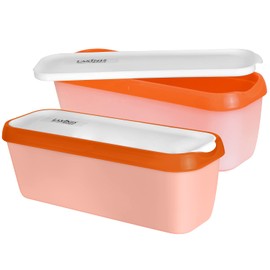 Laxinis World Ice Cream Containers – Pack of 2 Ice Cream Plastic Containers with lids, 1.5 Quarts, Reusable, with Non-slip Base (Orange)