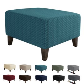 MAXIJIN Jacquard Ottoman Cover Slipcovers Folding Storage Stool Furniture Protector Cover Soft Thick Rectangle Foot Rest Slipcover with Elastic Bottom (Ottoman X-Large, Peacock Blue)