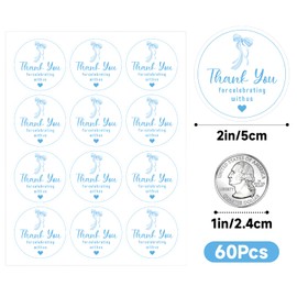 Blue Bow Thank You Stickers - Anwyll 60Pcs 2Inch Cute Bowknot Thank You Party Favor Stickers Self Adhesive Thanks for Celebrating with Us Sticker Baby Shower Thank You Sticker for Boy Wedding Birthday